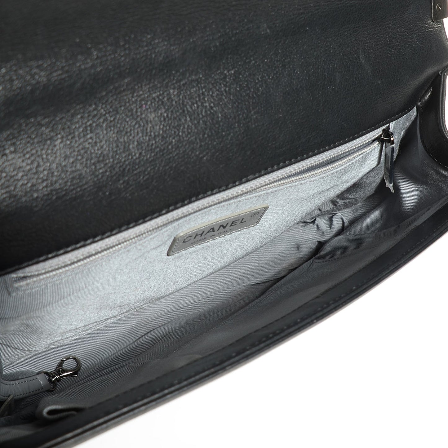 Calfskin Quilted Large Boy Flap Black