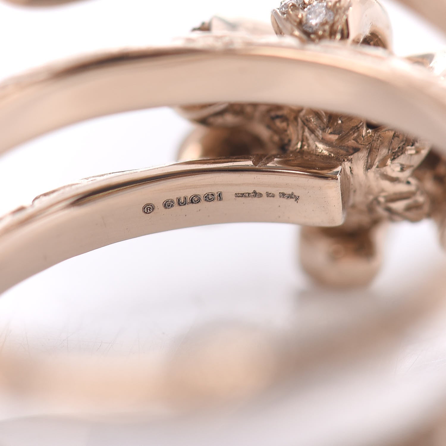 Gucci 18K Yellow Gold Diamond Mother of Pearl Flora Wrap Ring 54 6.75 4 of 5