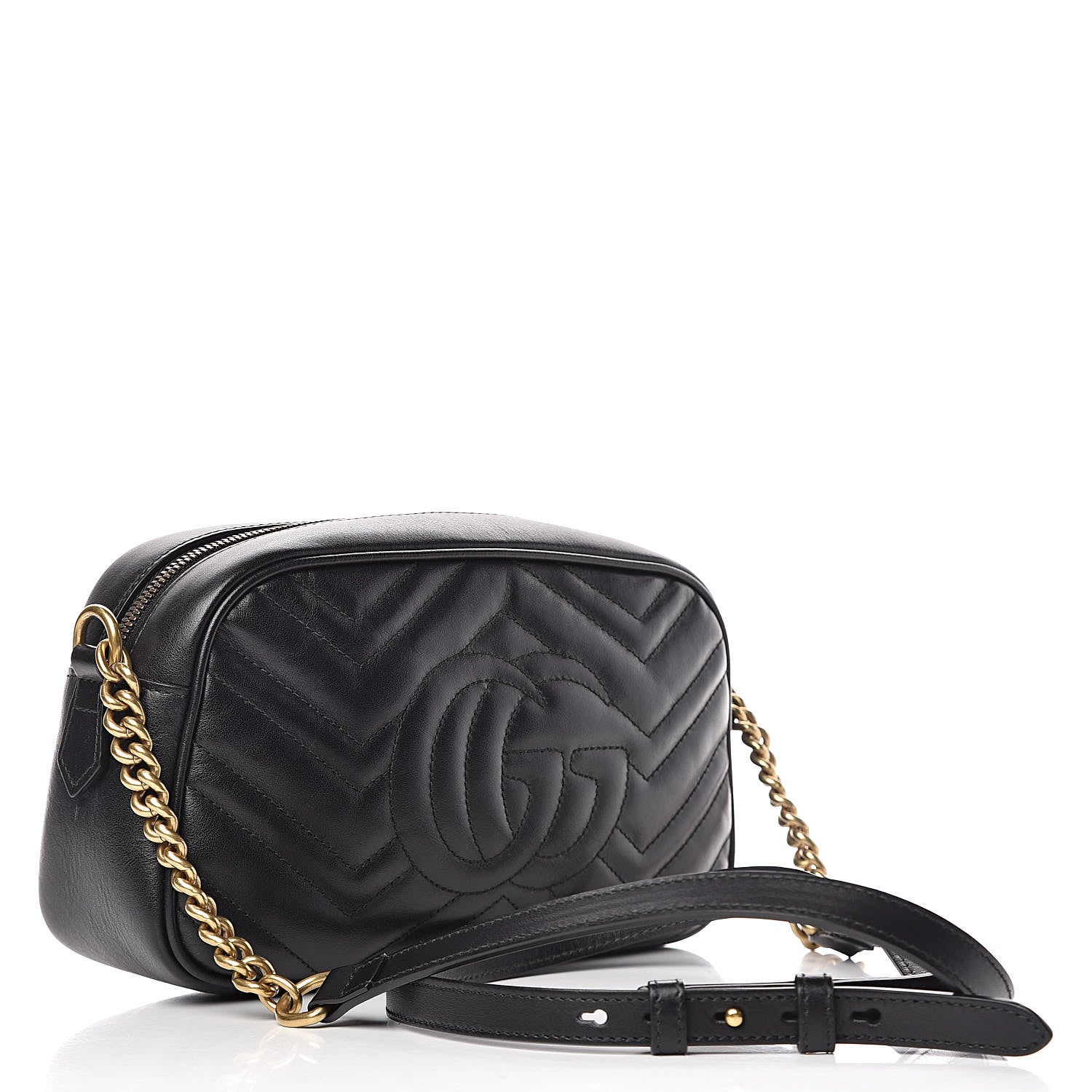 Gucci Calfskin Matelasse Small GG Marmont Chain Shoulder Bag Black 3 of 14