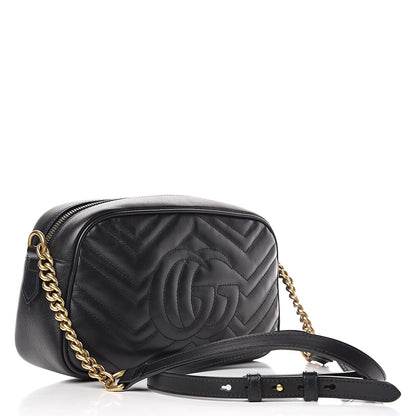 Gucci Calfskin Matelasse Small GG Marmont Chain Shoulder Bag Black 3 of 14