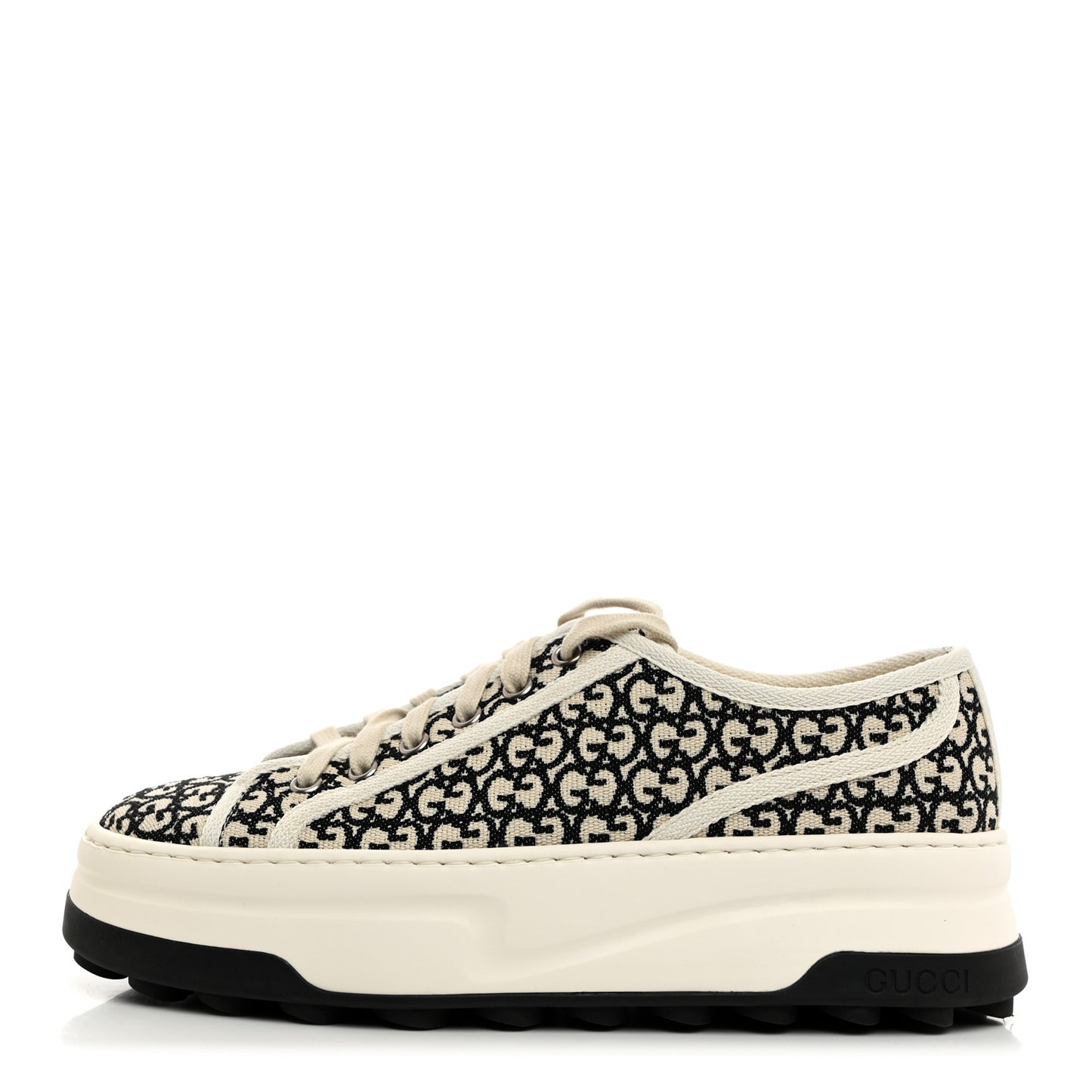 GG Monogram Jacquard Womens 1977 Tennis Platform 52mm Sneakers 38 Black Mystic White