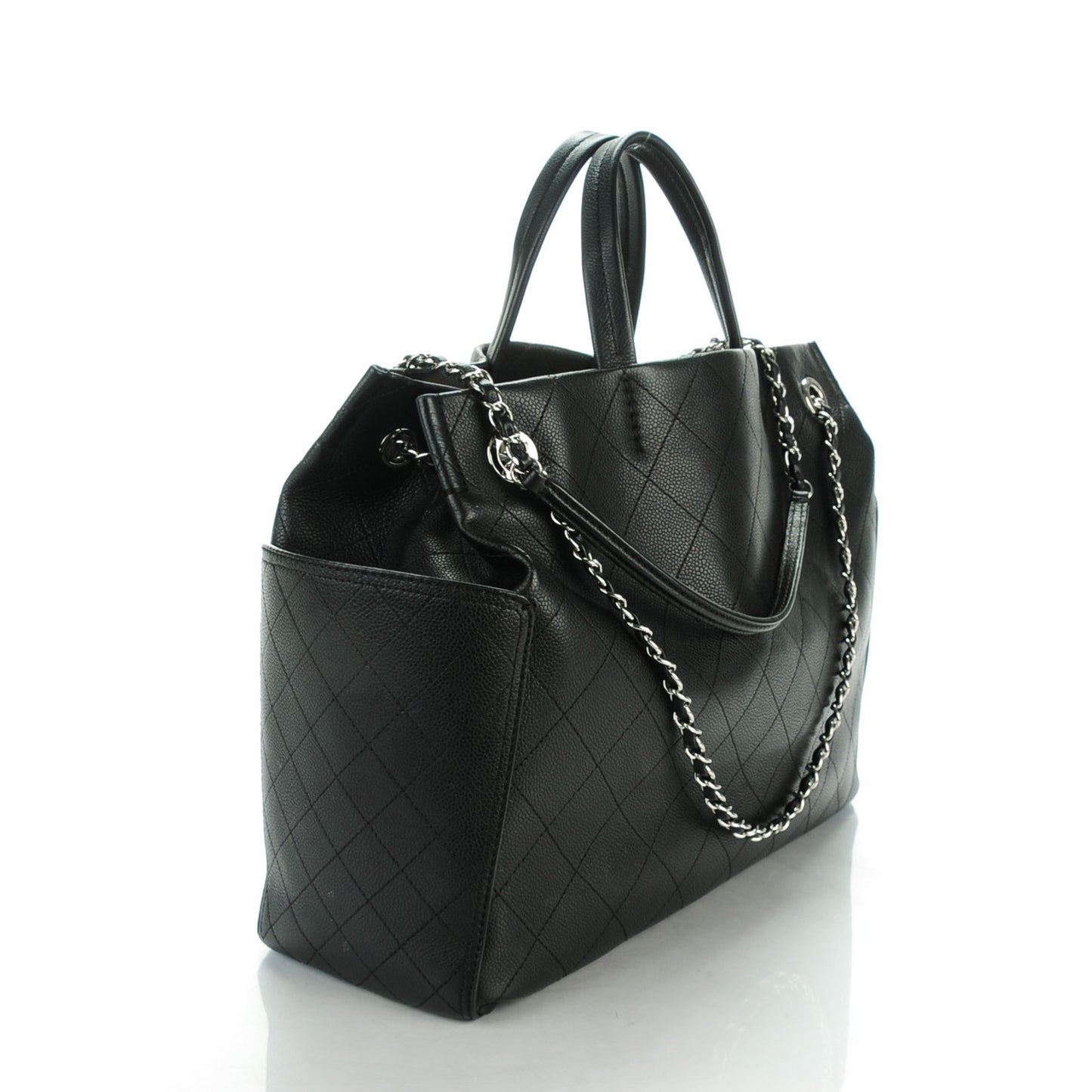 Grained Calfskin CC Pocket Tote Black