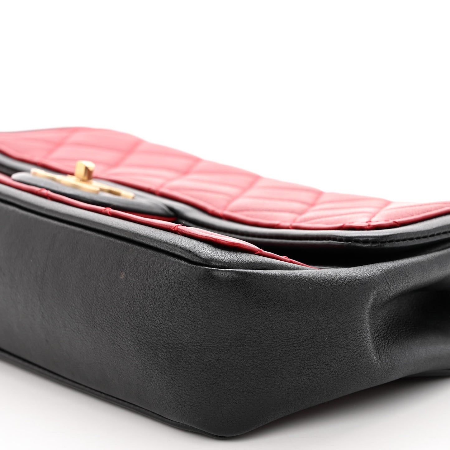 Calfskin Quilted Medium Graphic Flap Red Black