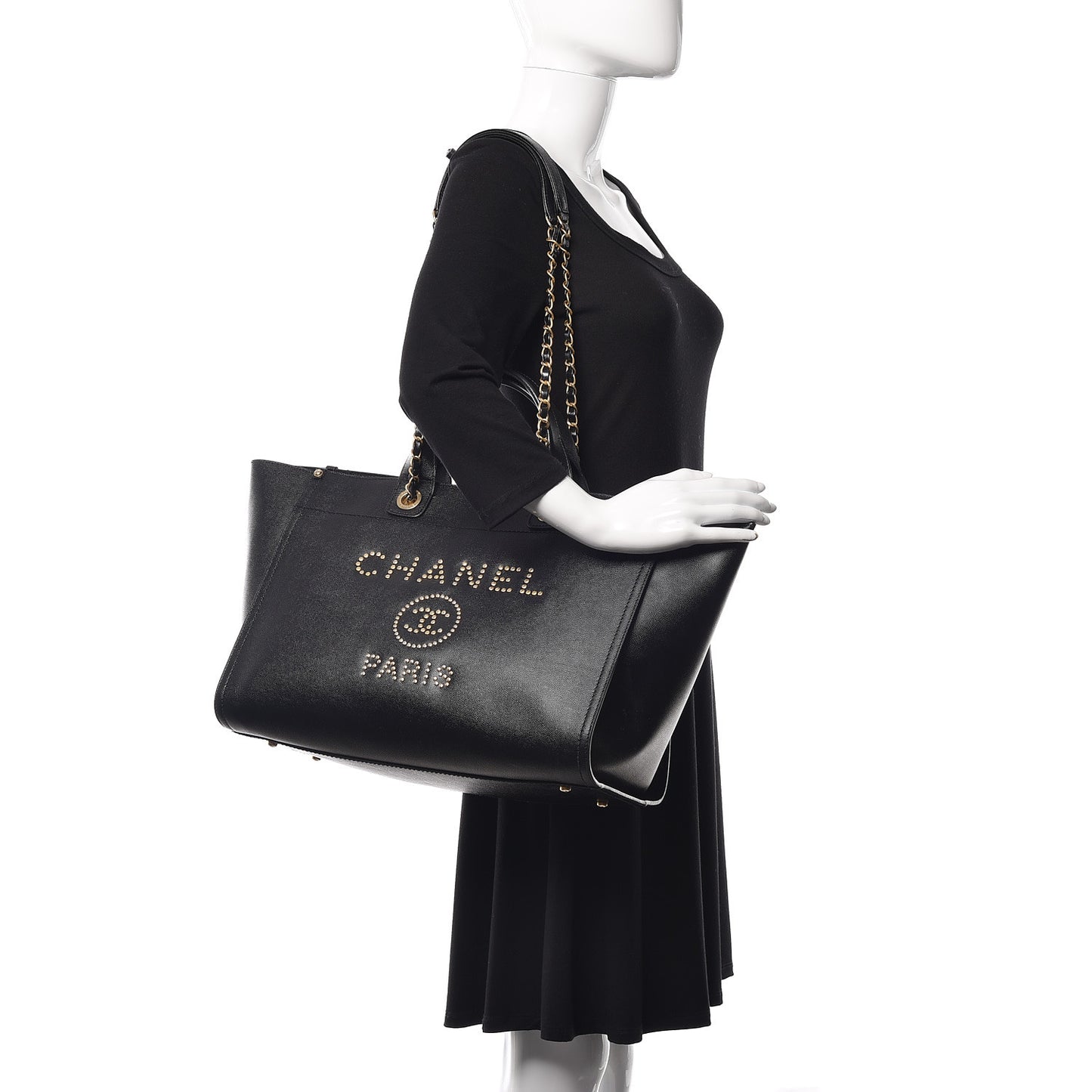 Caviar Medium Studded Deauville Tote Black