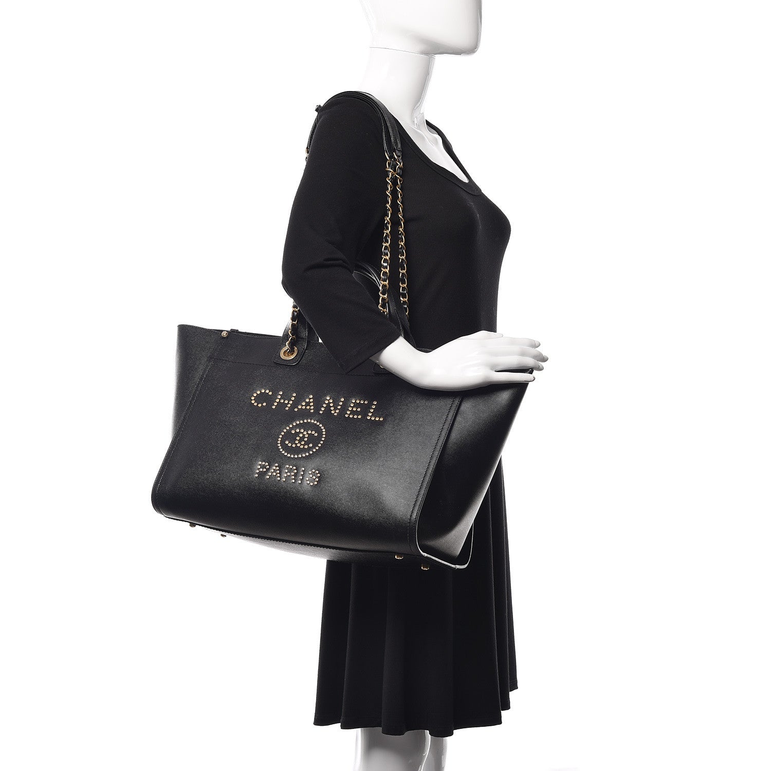 Chanel Caviar Medium Studded Deauville Tote Black 2 of 19