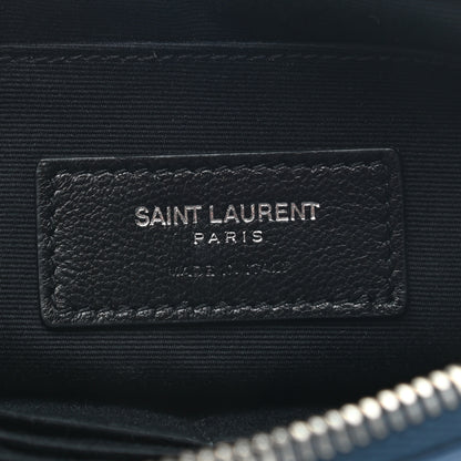 Saint Laurent Calfskin Matelasse Chevron Monogram Zip A5 Pouch Medium Blue 6 of 8