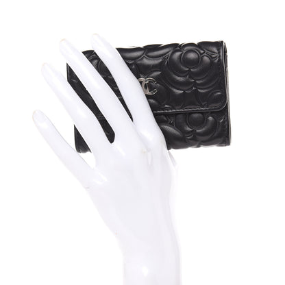Chanel Goatskin Camellia Embossed Flap Card Holder Wallet Black 2 of 12