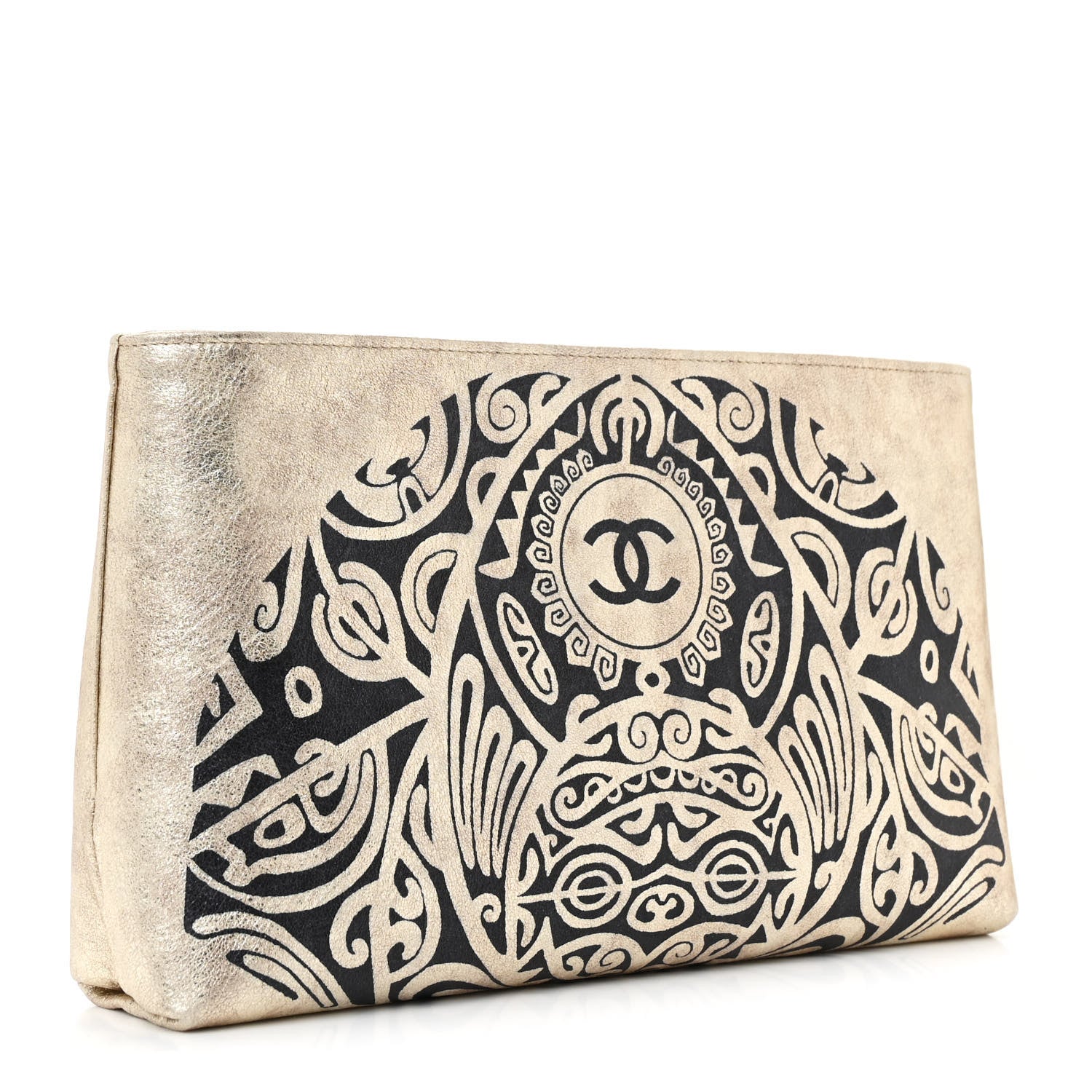 Chanel Metallic Lambskin Print Clutch Gold 3 of 12