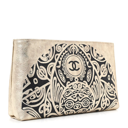 Chanel Metallic Lambskin Print Clutch Gold 3 of 12