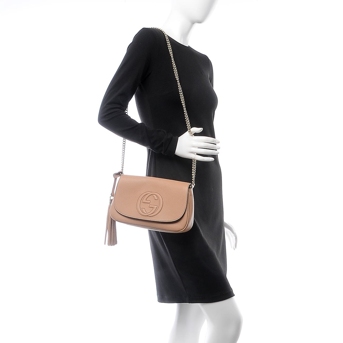 Pebbled Calfskin Medium Soho Flap Crossbody Camelia