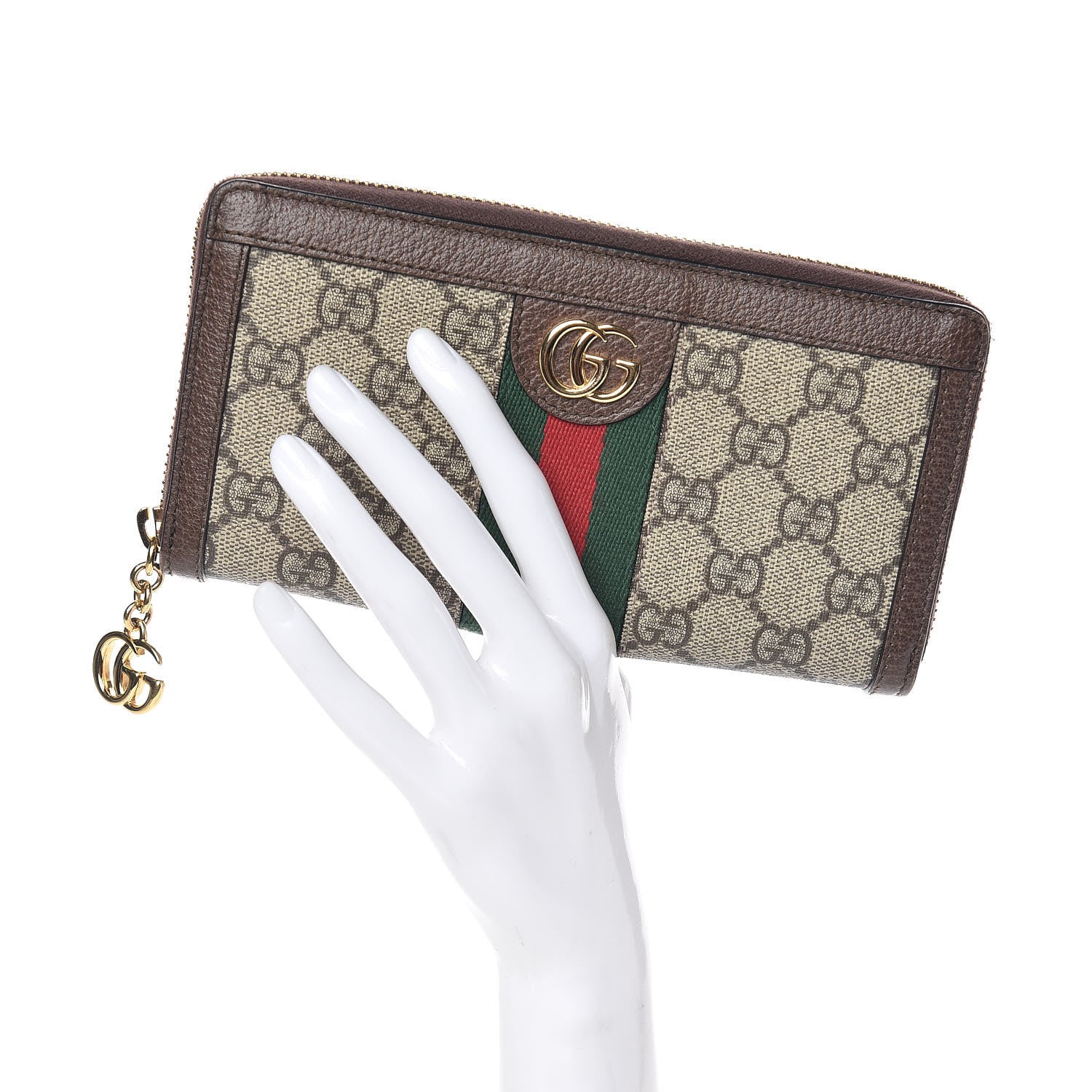 Gucci GG Supreme Monogram Web Ophidia Zip Around Wallet Brown 2 of 7