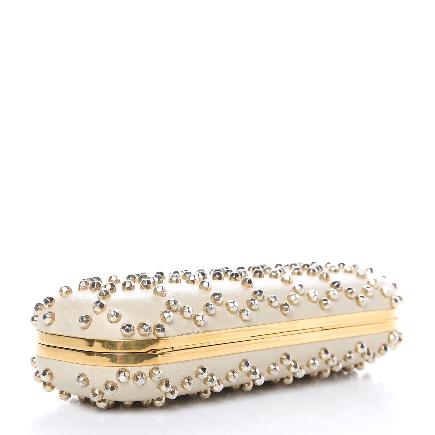 Nappa Studded Twin Skull Box Clutch Ivory