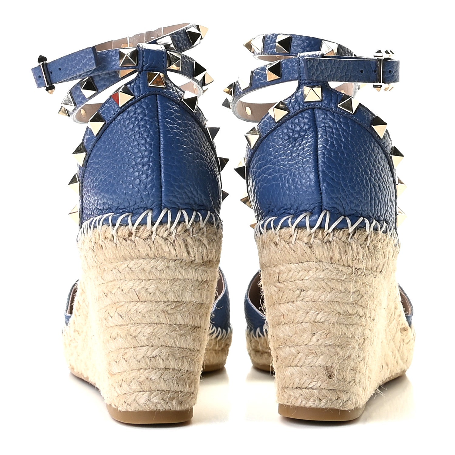 Valentino Garavani Grained Calfskin Rockstud Ankle Wrap Espadrille 15/85mm Wedges 40 Baltique 5 of 10