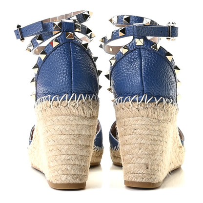 Valentino Garavani Grained Calfskin Rockstud Ankle Wrap Espadrille 15/85mm Wedges 40 Baltique 5 of 10