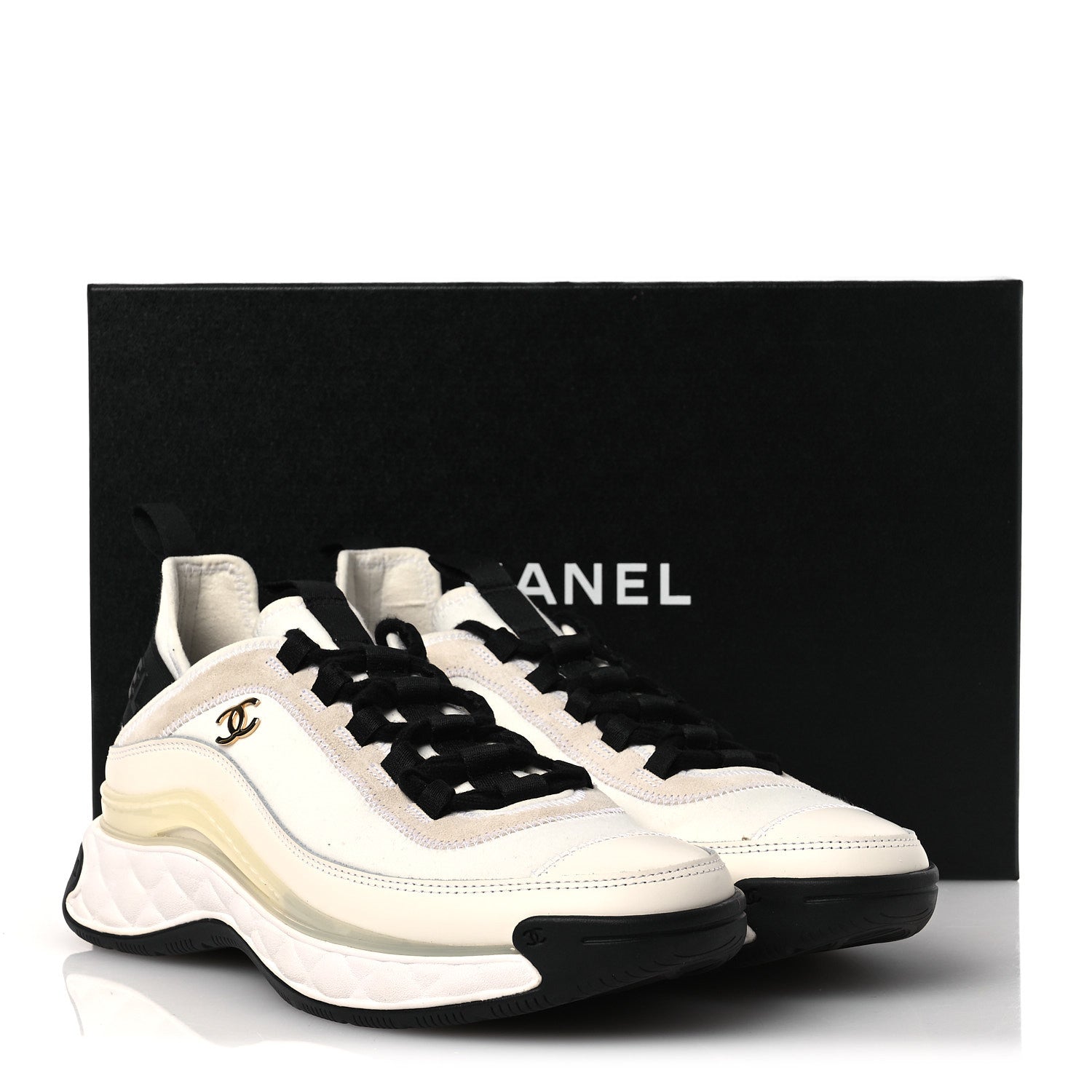 Chanel Velvet Calfskin Mixed Fibers CC Sneakers 38 White 38 Ivory Black 11 of 11