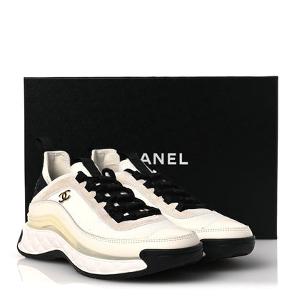 Chanel Velvet Calfskin Mixed Fibers CC Sneakers 38 White 38 Ivory Black 11 of 11