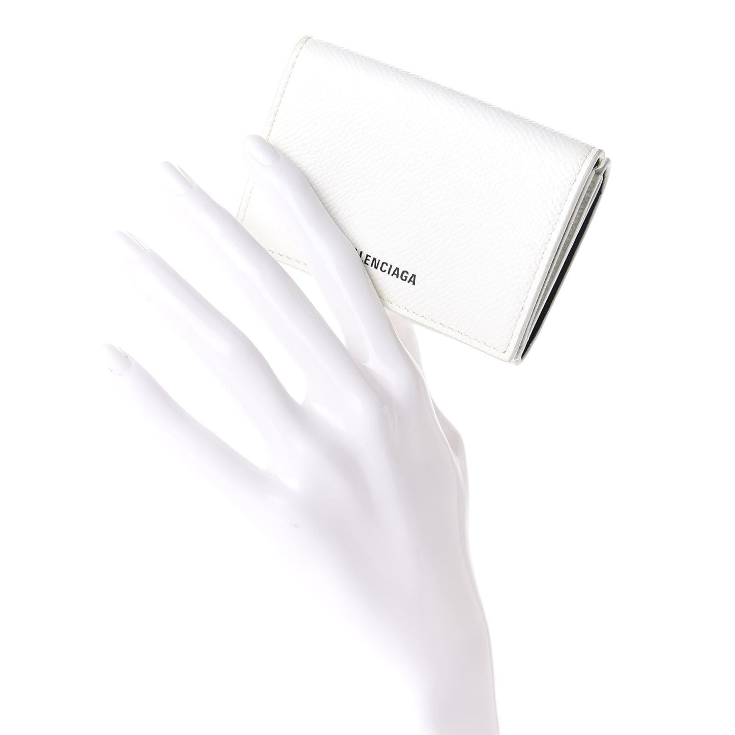 Signature Grained Calfskin Logo Mini Ville Wallet White