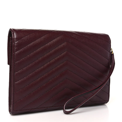 Saint Laurent Grain De Poudre Matelasse Chevron Monogram Envelope Clutch Rouge Legion 3 of 9