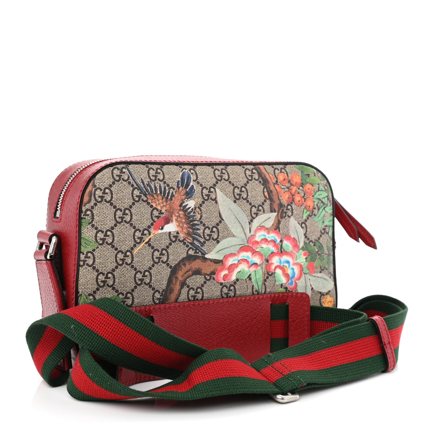 Gucci GG Supreme Monogram Tian Web Camera Bag Beige Multicolor Red 3 of 10