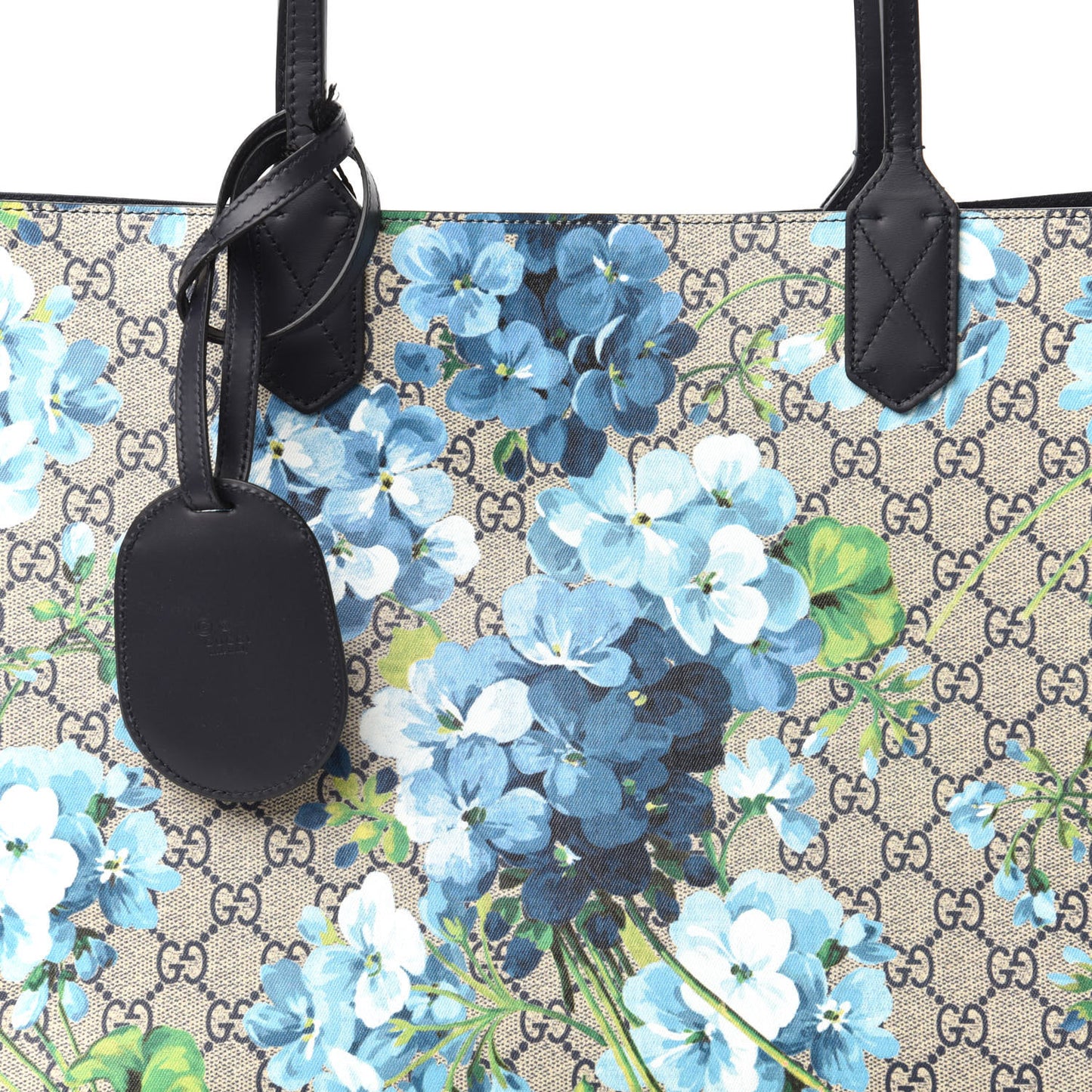 GG Supreme Monogram Blooms Medium Reversible Tote Beige Blue Navy