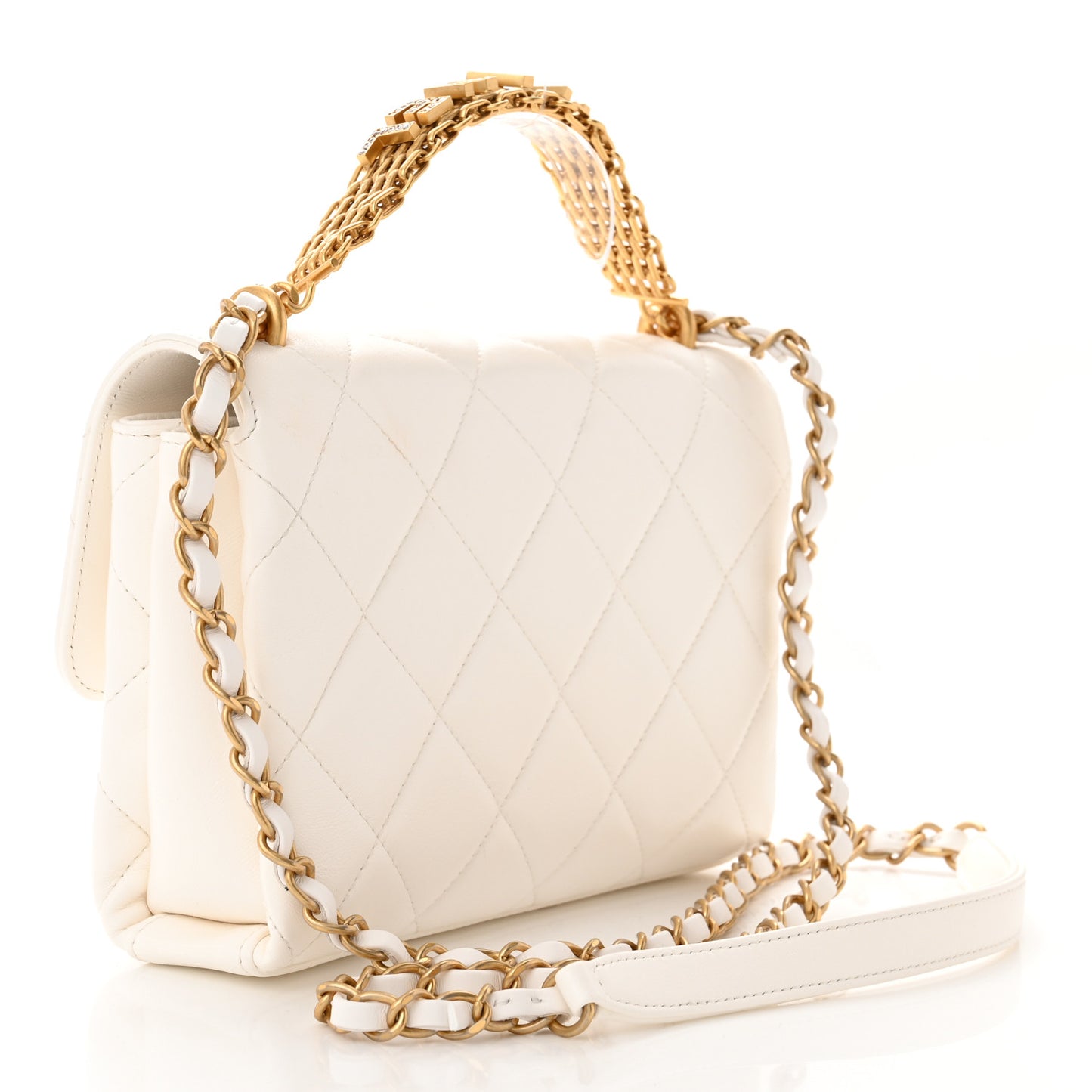Lambskin Quilted Small CC Crystal Logo Chain Flap White