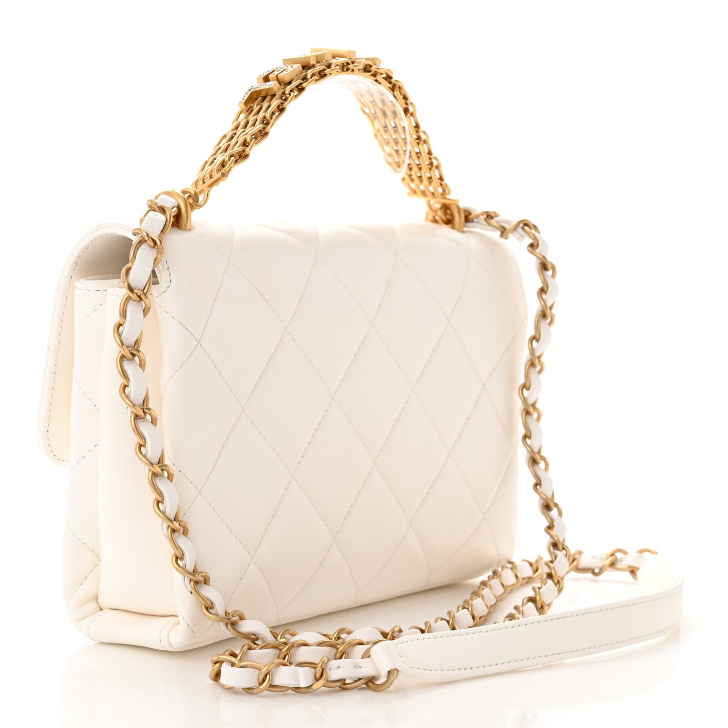 Chanel Lambskin Quilted Small CC Crystal Logo Chain Flap White 3 of 11