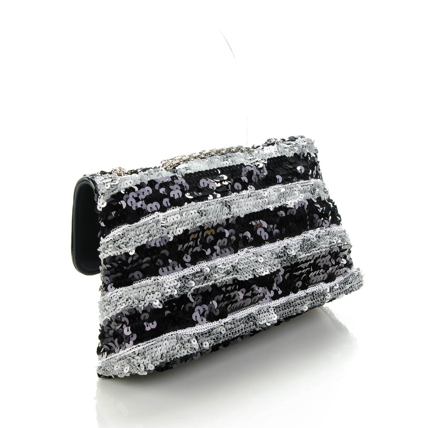 Sequin Striped Medium Reissue Flap Black Silver