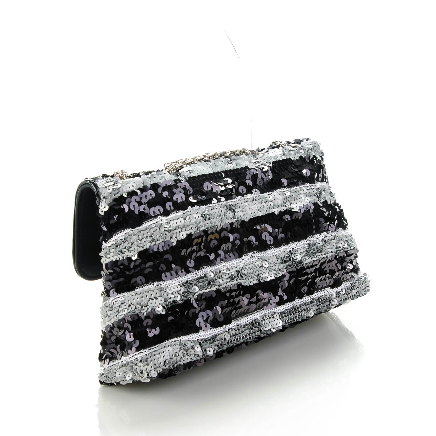Chanel Sequin Striped Medium Reissue Flap Black Silver 3 of 7