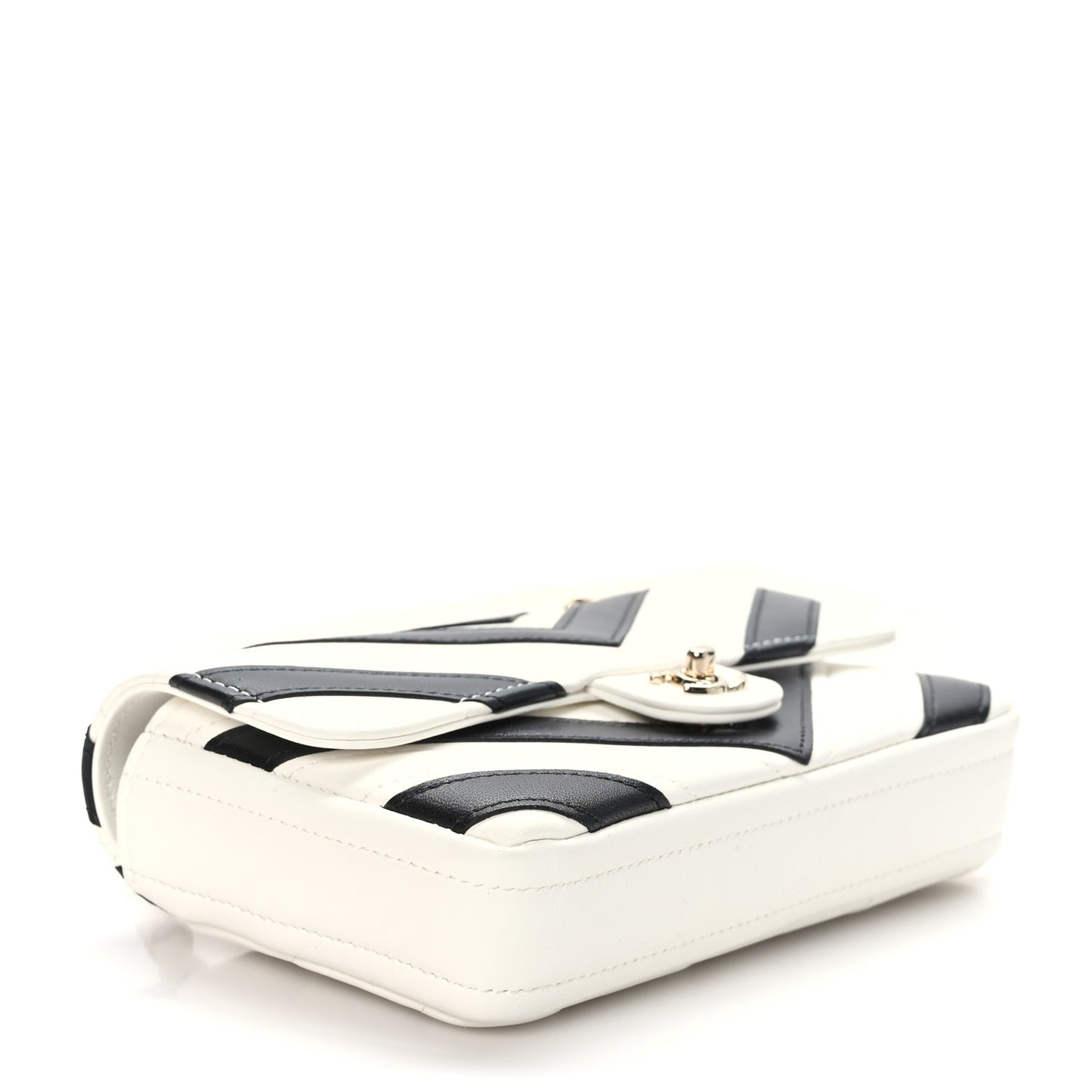 Lambskin Chevron Stitched Flap White Black