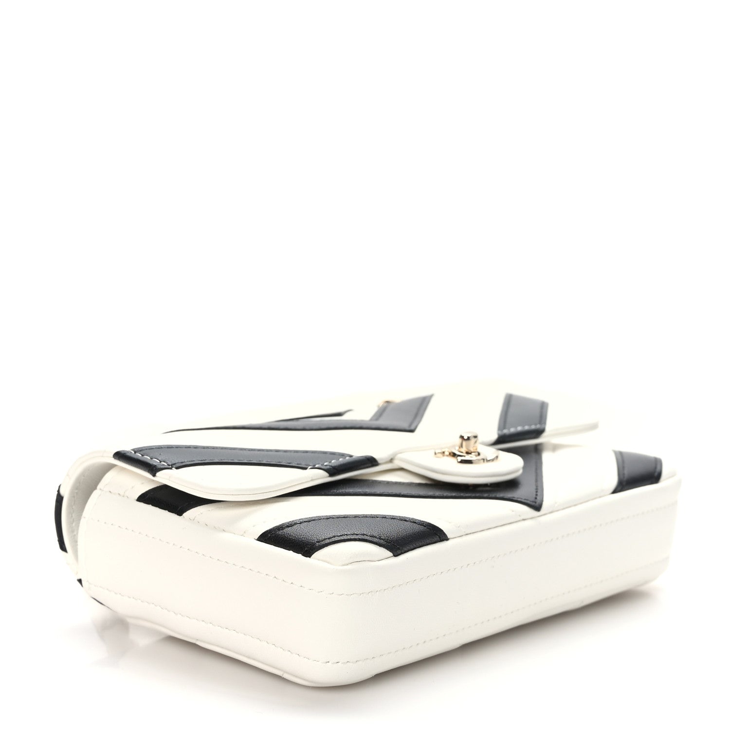 Chanel Lambskin Chevron Stitched Flap White Black 6 of 12