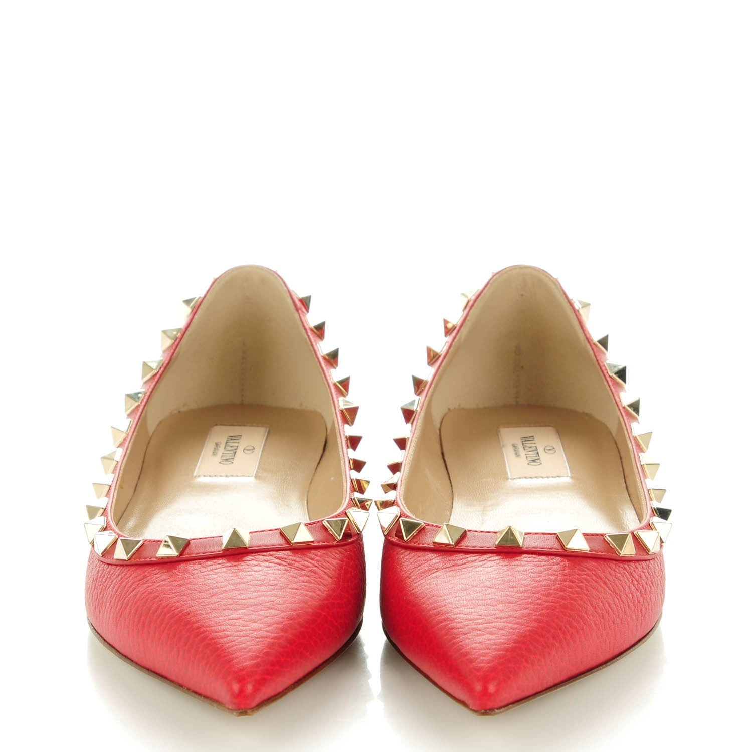 Valentino Garavani Pebbled Calfskin Rockstud Ballerina Flats 37.5 Rosso Valentino 2 of 8