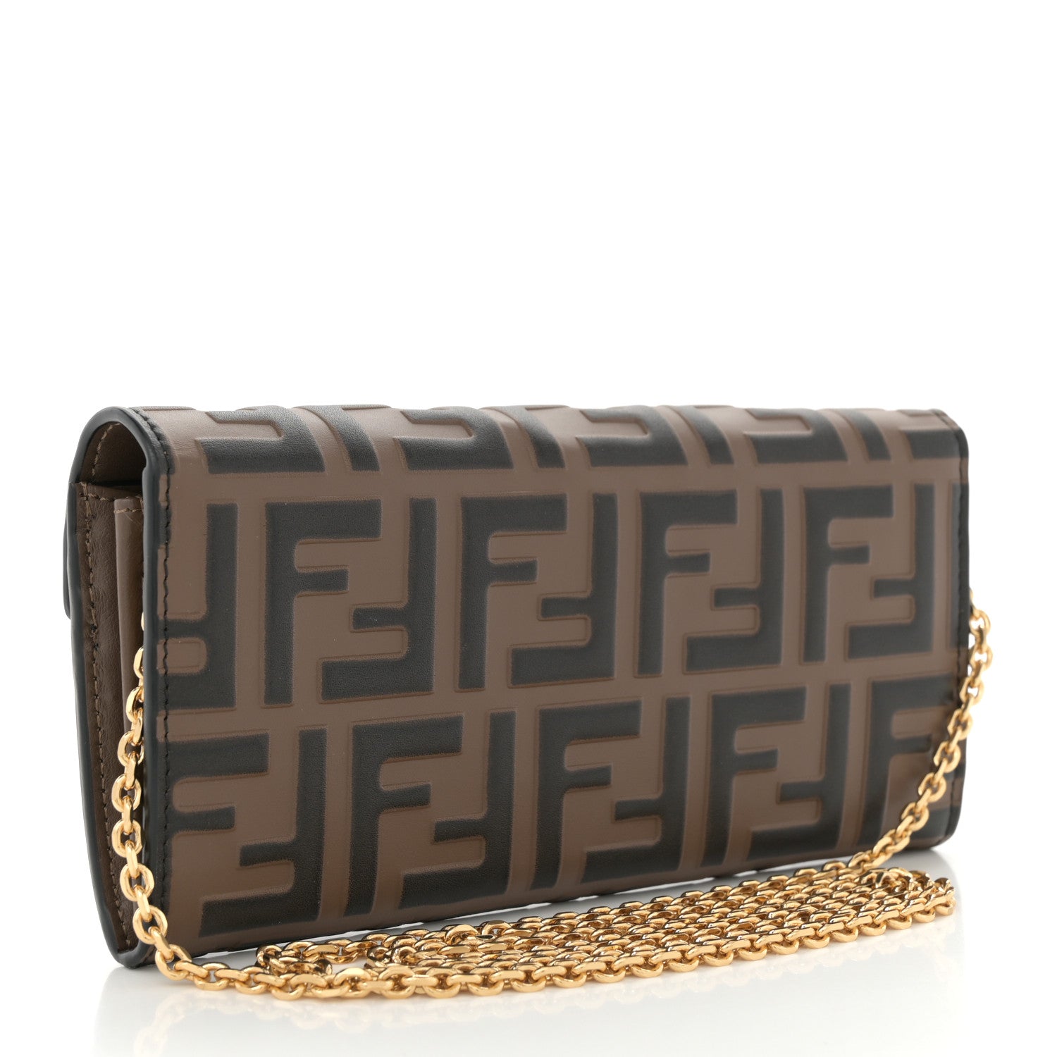 Fendi Vitello Soft F is Fendi Bi-Color FF 1974 Embossed Continental Envelope Wallet On Chain Maya Black 2 of 10
