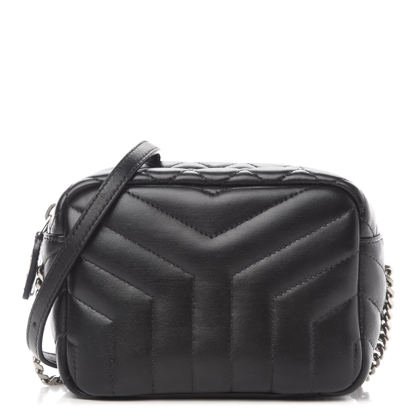 Calfskin Y Quilted Monogram Mini Loulou Camera Bag Black