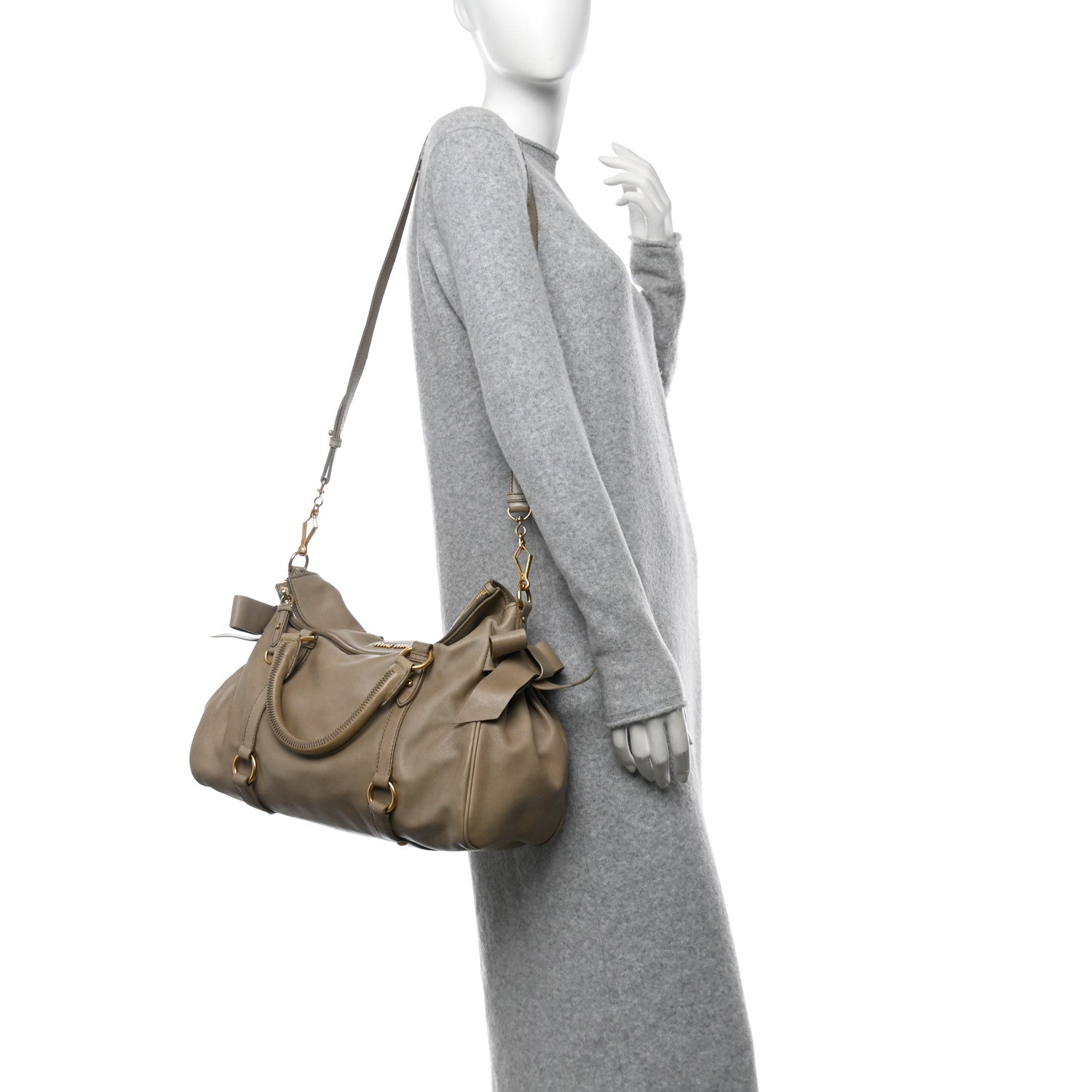 Miu Miu Vitello Medium Bow Bag Grey 2 of 15