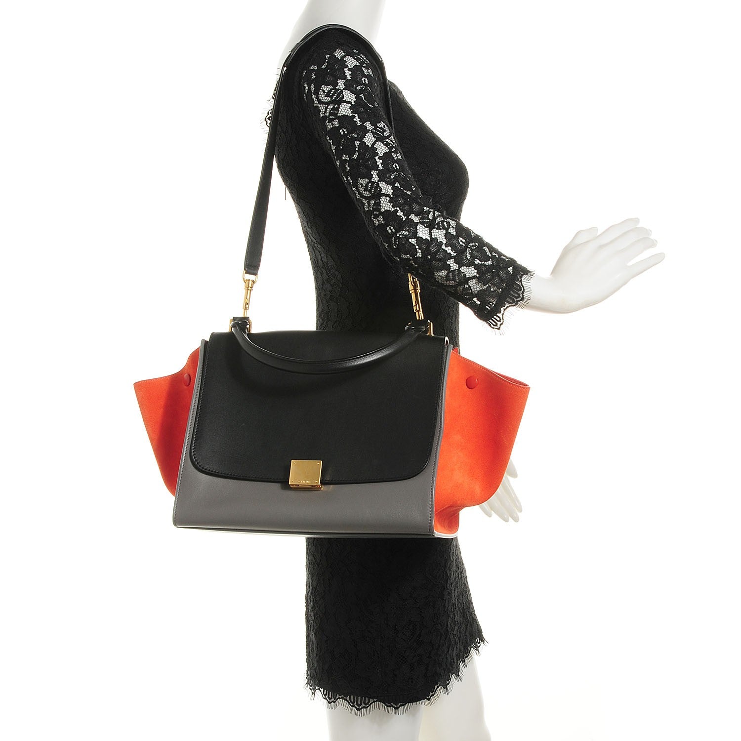 Celine Smooth Calfskin Suede Medium Tri-Color Trapeze Flamingo 2 of 8