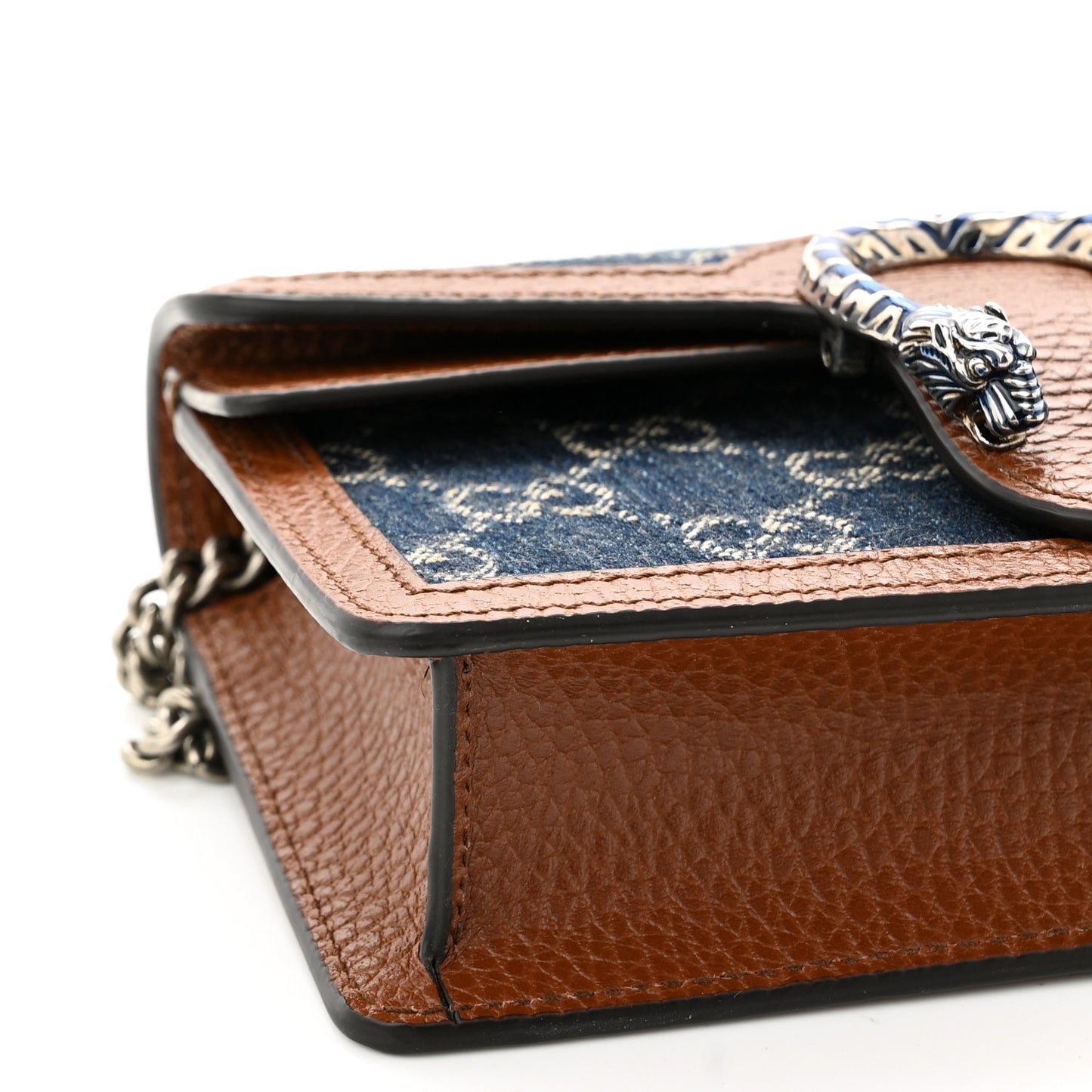 New Denim GG Monogram Dollar Calfskin Enamel Super Mini Dionysus Shoulder Bag Blue Tea Cuir Epilog Electric Blue