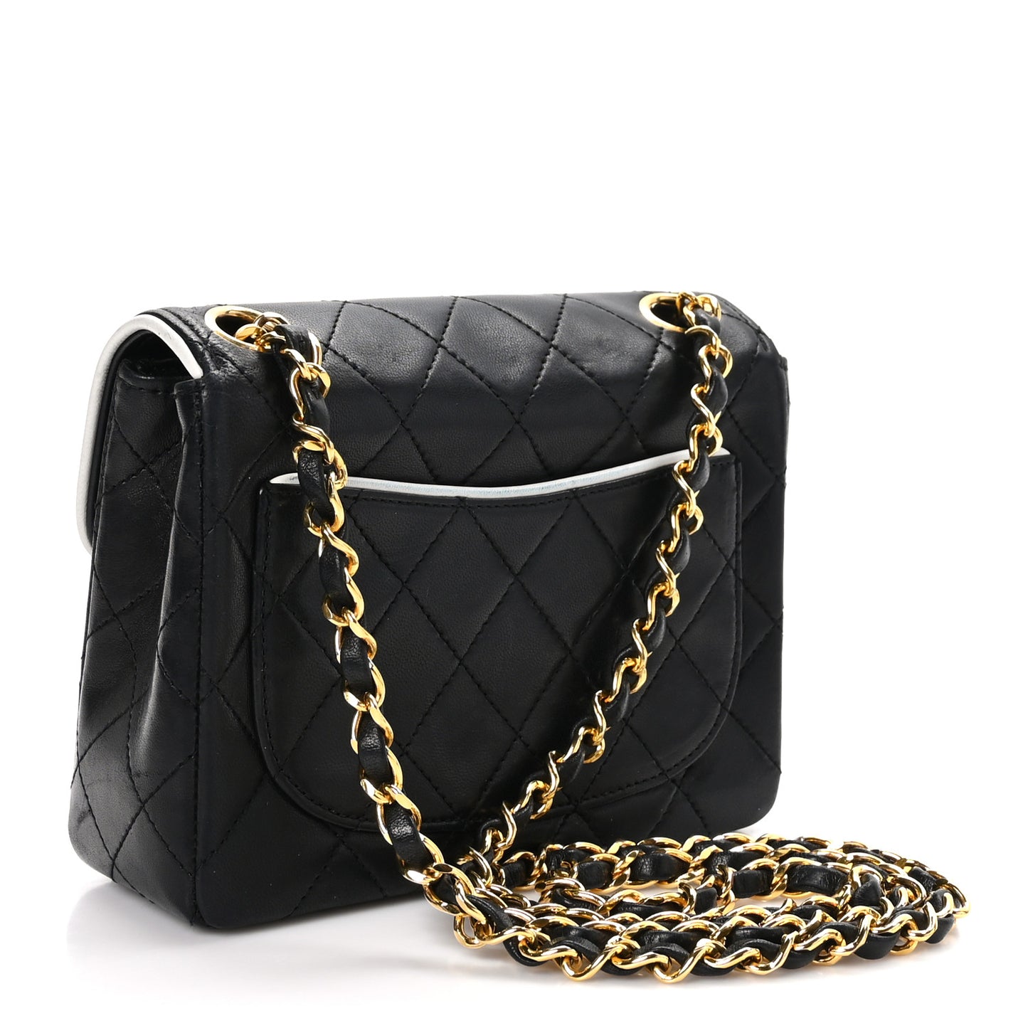Lambskin Quilted Mini Square Flap Bag Black White