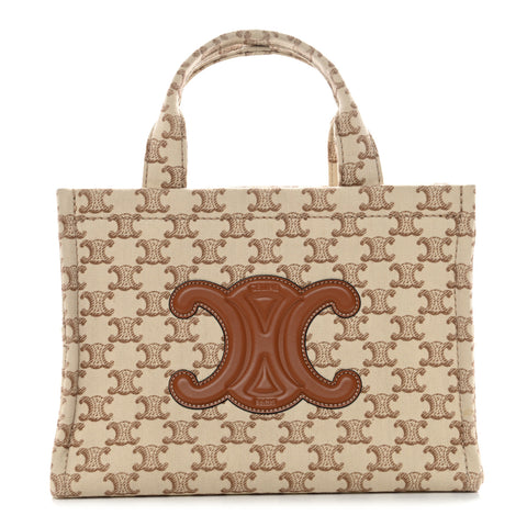 Canvas Calfskin Triomphe Print Small Cabas Thais White