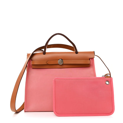 Hermes Vache Hunter Toile Herbag Zip 31 PM Rose Azalee Natural 3 of 15