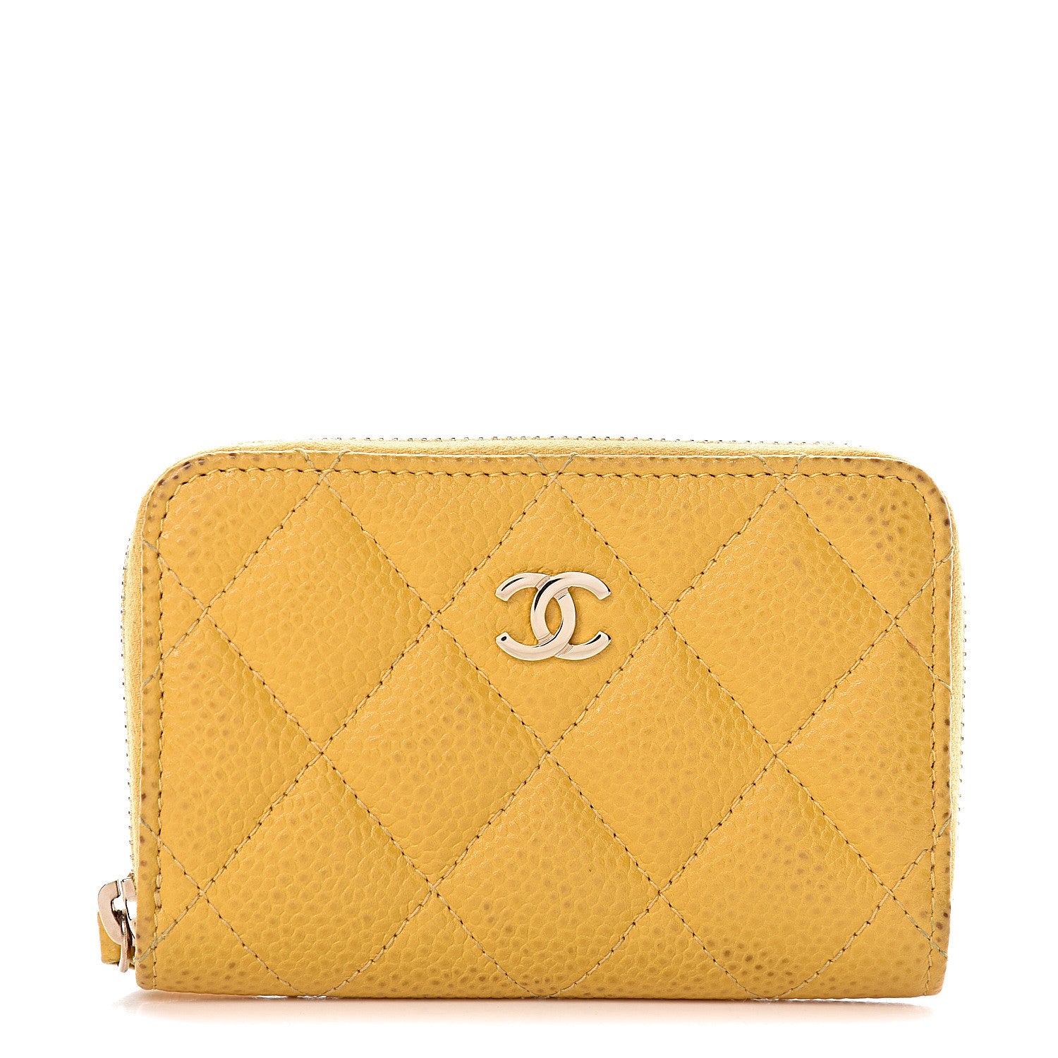 Chanel Caviar Quilted Zip Coin Purse Yellow 1 of 14