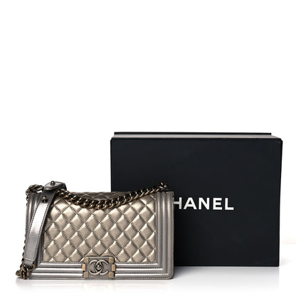 Chanel Metallic Calfskin Quilted Medium Boy Flap Khaki 20 of 26
