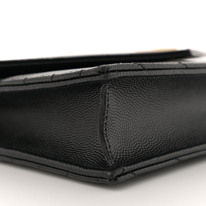 Saint Laurent Grain De Poudre Matelasse Chevron Monogram Envelope Chain Wallet Black 9 of 12