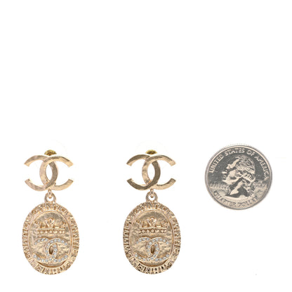 Chanel Crystal CC Medallion Drop Earrings Gold 2 of 5