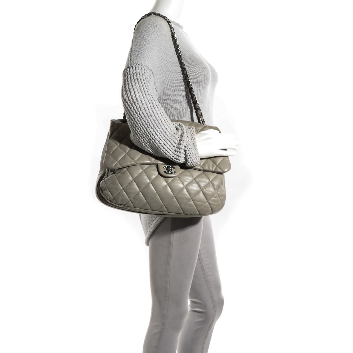 Lambskin Quilted 3 Maxi Flap Bag Grey
