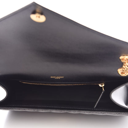 Saint Laurent Grain De Poudre Matelasse Chevron Large Monogram Satchel Black 5 of 8