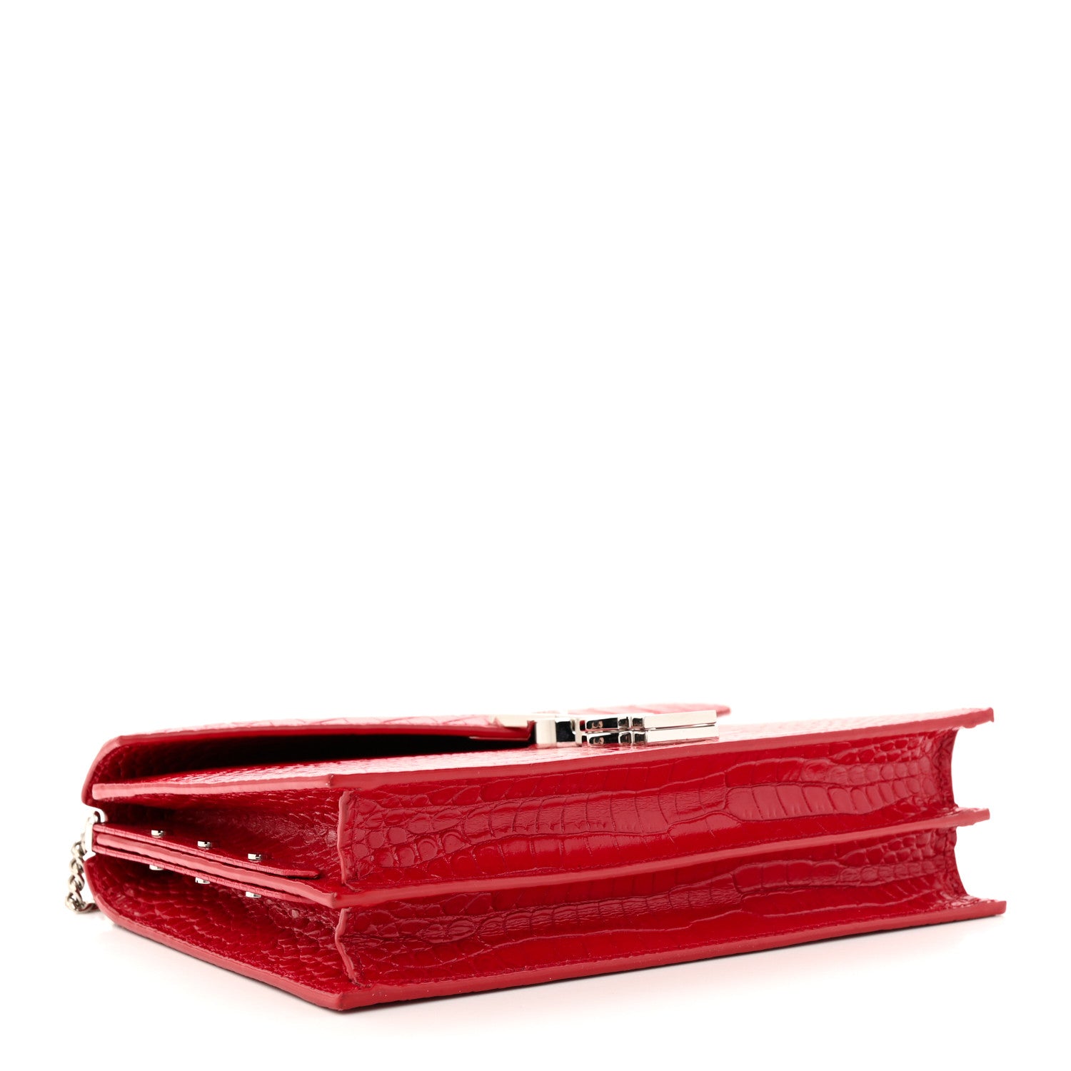 Saint Laurent Calfskin Crocodile Embossed Monogram Cassandra Clasp Bag Red 4 of 12
