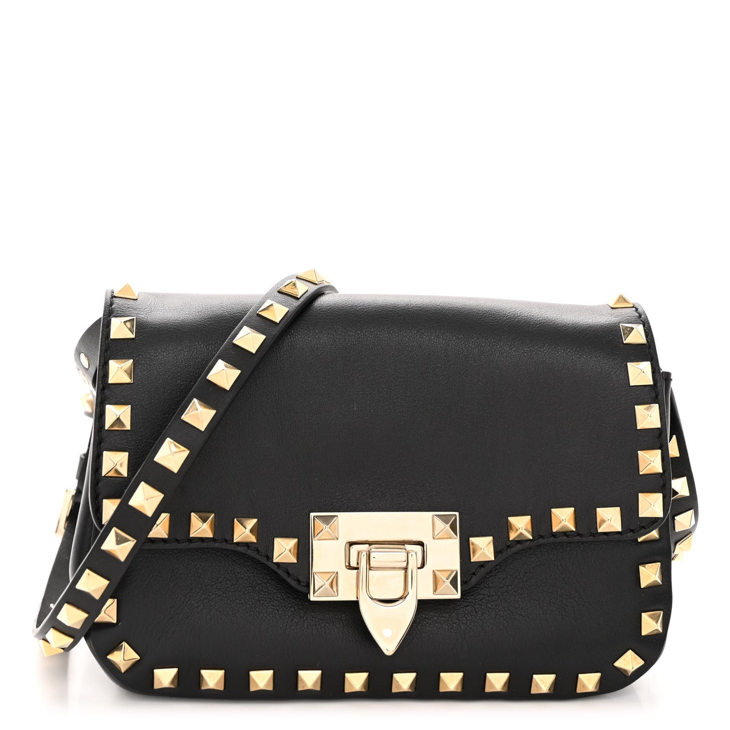 Vitello Mini Rockstud Flap Saddle Crossbody Bag Black