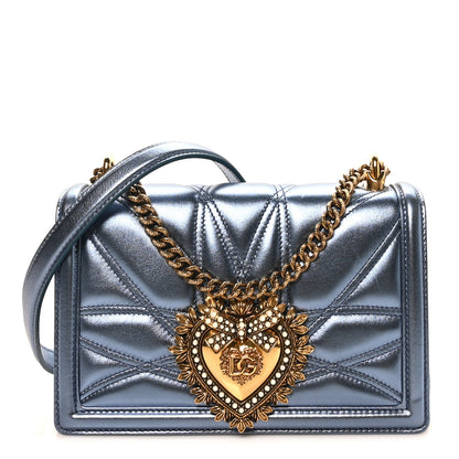Dolce & Gabbana Metallic Nappa Quilted Medium Devotion Crossbody Bag Blue 1 of 9