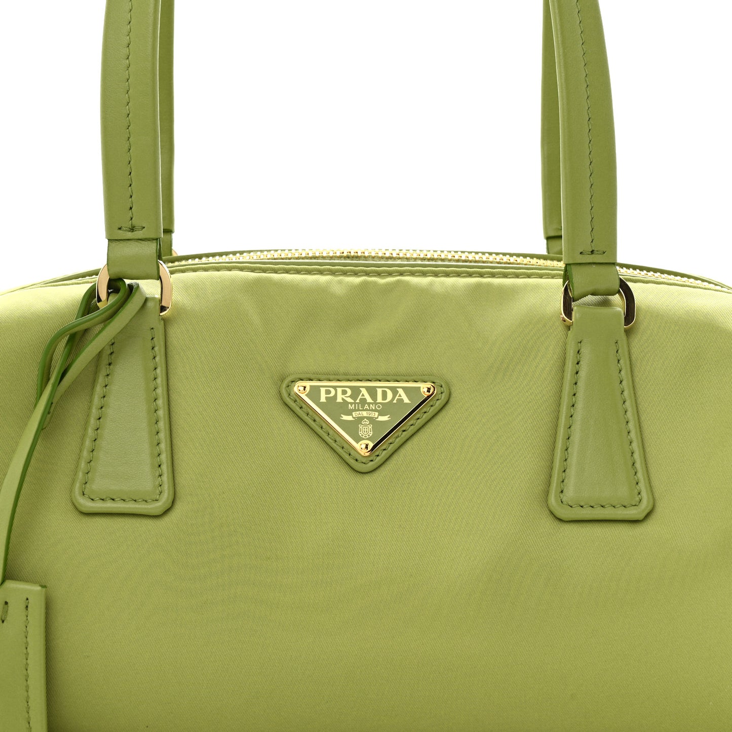 Re-Nylon Vitello Medium Top Handle Bag With Padlock Lawn Green