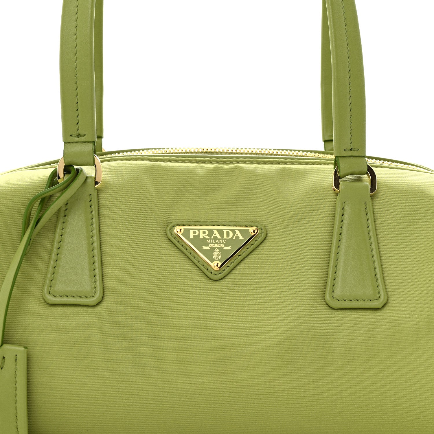 Prada Re-Nylon Vitello Medium Top Handle Bag With Padlock Lawn Green 8 of 11